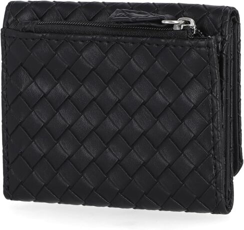 Mundi Anna Indexer محفظة صغيرة للنساء ، حامل بطاقة الائتمان النحيف مع جيب عملة Zipper ، محفظة Wifold Compact Womens مع نافذة معرف باللون الأسود المنسوج in Kuwait
