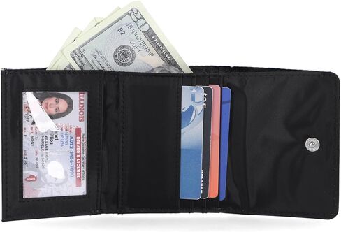 Mundi Anna Indexer محفظة صغيرة للنساء ، حامل بطاقة الائتمان النحيف مع جيب عملة Zipper ، محفظة Wifold Compact Womens مع نافذة معرف باللون الأسود المنسوج in Kuwait