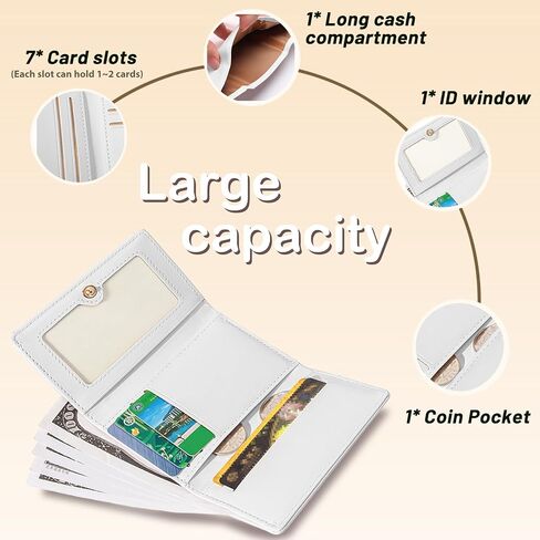 Womens Womens Trifold Trifold Slim Pearlescent Neady Leather Glitter Gute Wallet Cash Pocket with Coin Pres in Kuwait