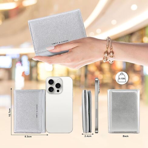 Womens Womens Trifold Trifold Slim Pearlescent Neady Leather Glitter Gute Wallet Cash Pocket with Coin Pres in Kuwait