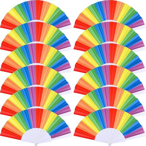 Yaomiao 12 Pieces Rainbow Fans Folding Colorful Hand Held Fan Summer Accessory for Rainbow Party Decoration (Vertical Stripes) in Saudi Arabia