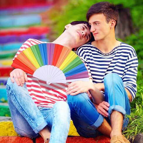 Yaomiao 12 Pieces Rainbow Fans Folding Colorful Hand Held Fan Summer Accessory for Rainbow Party Decoration (Vertical Stripes) in Saudi Arabia