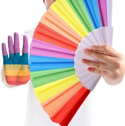 Yaomiao 12 Pieces Rainbow Fans Folding Colorful Hand Held Fan Summer Accessory for Rainbow Party Decoration (Vertical Stripes) in Saudi Arabia