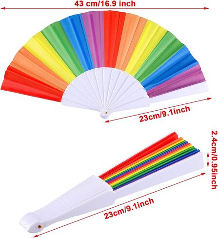 Yaomiao 12 Pieces Rainbow Fans Folding Colorful Hand Held Fan Summer Accessory for Rainbow Party Decoration (Vertical Stripes) in Saudi Arabia