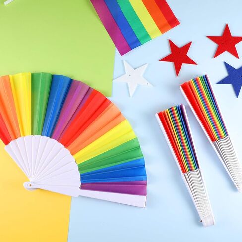 Yaomiao 12 Pieces Rainbow Fans Folding Colorful Hand Held Fan Summer Accessory for Rainbow Party Decoration (Vertical Stripes) in Saudi Arabia
