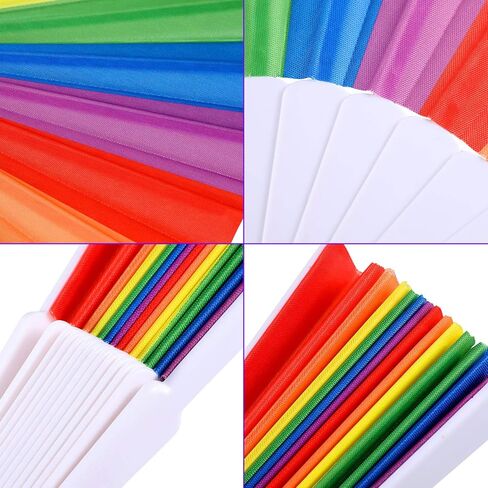 Yaomiao 12 Pieces Rainbow Fans Folding Colorful Hand Held Fan Summer Accessory for Rainbow Party Decoration (Vertical Stripes) in Saudi Arabia