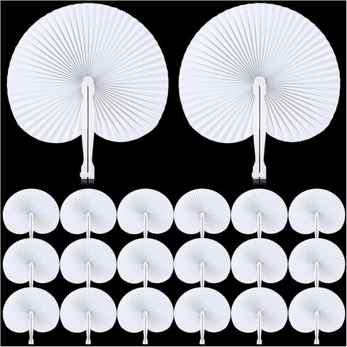 WDAHDHP Folding Handheld Fans, 20Pcs White Paper Fans Bulk, Round Shaped Hand Held Fan with Plastic Handle for Wedding Birthday Party Supplies in Saudi Arabia