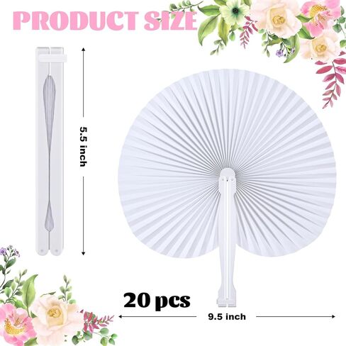 WDAHDHP Folding Handheld Fans, 20Pcs White Paper Fans Bulk, Round Shaped Hand Held Fan with Plastic Handle for Wedding Birthday Party Supplies in Saudi Arabia