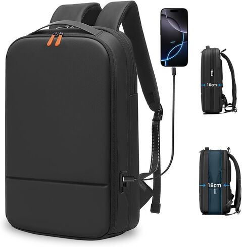 Business Backpack for Men 15.6 inch Expandable Slim Laptop Backpack With USB Charger Port Waterproof Anti-Theft Professional Work Computer Bag Hard Shell Backpack-Black in Kuwait