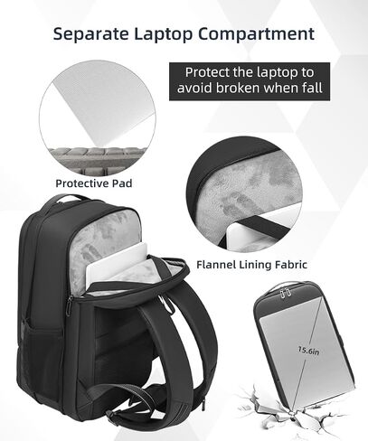 Business Backpack for Men 15.6 inch Expandable Slim Laptop Backpack With USB Charger Port Waterproof Anti-Theft Professional Work Computer Bag Hard Shell Backpack-Black in Kuwait