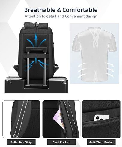 Business Backpack for Men 15.6 inch Expandable Slim Laptop Backpack With USB Charger Port Waterproof Anti-Theft Professional Work Computer Bag Hard Shell Backpack-Black in Kuwait