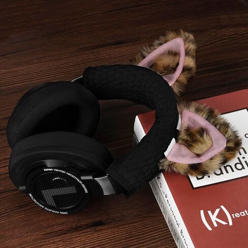 غطاء عصابة رأس من القماش المحبوك Geekria NOVA + ملحق أذن القطة متوافق مع Razer، SteelSeries، HyperX، Sennheiser، Astro، Sony، Logitech، ATH، واقي وسادة الرأس (أسود/وردي) in Saudi Arabia