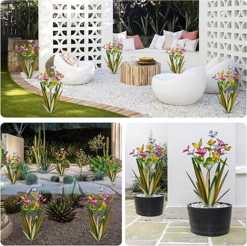 Garden Outdoor Butterfly Enlarge Thickened Wind Resistant Metal Agave Garden Art Metal Plant Country Sculpture Statue Decorations Ornaments Artificial Waterproof lieslight Green 3pcs in Kuwait