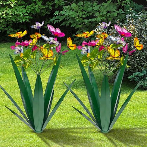 Garden Outdoor Butterfly Enlarge Thickened Wind Resistant Metal Agave Garden Art Metal Plant Country Sculpture Statue Decorations Ornaments Artificial Waterproof lieslight Green 3pcs in Kuwait
