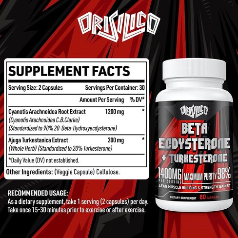 1400mg Beta Ecdysterone and Turkesterone Supplements, Maximized 98% Beta Ecdysterone & 20% Turkesterone Extract for Muscle Mass,Strength, Protein Synthesis, 60 Capsules in Saudi Arabia