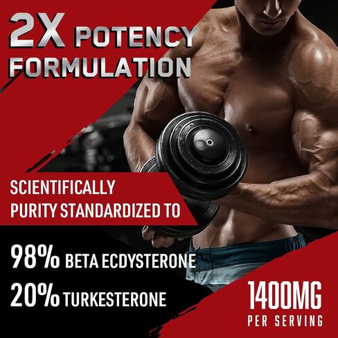 1400mg Beta Ecdysterone and Turkesterone Supplements, Maximized 98% Beta Ecdysterone & 20% Turkesterone Extract for Muscle Mass,Strength, Protein Synthesis, 60 Capsules in Saudi Arabia