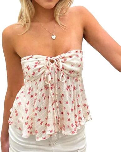 Flowy Tube Tops for Women Y2k Strapless Backless Tube Top Ruffle Off Shoulder Bandeau Tops Going Out Tops Streetwear in Saudi Arabia
