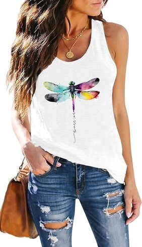 Womens Vintage Graphic Racerback Tank Tops Summer Beach Vacation Tank Cami Casual Loose Workout Yoga Tanks Vest in Kuwait