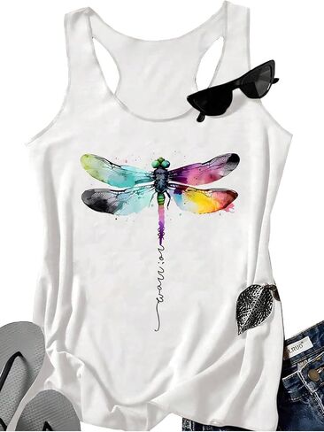 Womens Vintage Graphic Racerback Tank Tops Summer Beach Vacation Tank Cami Casual Loose Workout Yoga Tanks Vest in Kuwait