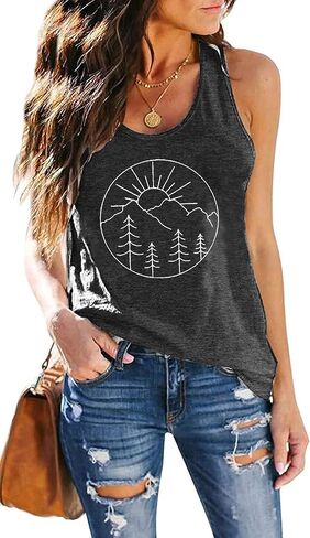 Womens Vintage Graphic Racerback Tank Tops Summer Beach Vacation Tank Cami Casual Loose Workout Yoga Tanks Vest in Kuwait