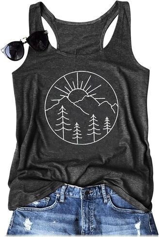 Womens Vintage Graphic Racerback Tank Tops Summer Beach Vacation Tank Cami Casual Loose Workout Yoga Tanks Vest in Kuwait