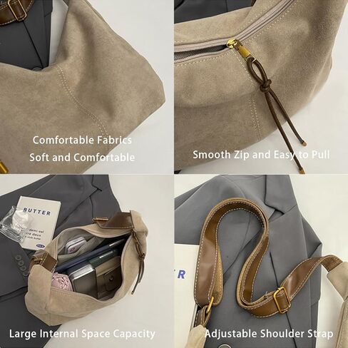 Brown Suede Tote Bag for Women - Retro Shoulder Bag for Office, Everyday, Shopping, Travelling in Kuwait