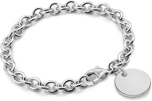 Women 925 Sterling Silver Round Cable Wire Link Bracelet Charm Heart-Bell-Square-Circle Pendant Chain Bangle Fine Jewelry Gift For Wife Her in Saudi Arabia
