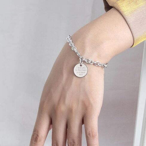 Women 925 Sterling Silver Round Cable Wire Link Bracelet Charm Heart-Bell-Square-Circle Pendant Chain Bangle Fine Jewelry Gift For Wife Her in Saudi Arabia