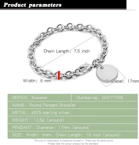 Women 925 Sterling Silver Round Cable Wire Link Bracelet Charm Heart-Bell-Square-Circle Pendant Chain Bangle Fine Jewelry Gift For Wife Her in Saudi Arabia