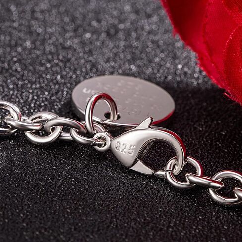 Women 925 Sterling Silver Round Cable Wire Link Bracelet Charm Heart-Bell-Square-Circle Pendant Chain Bangle Fine Jewelry Gift For Wife Her in Saudi Arabia