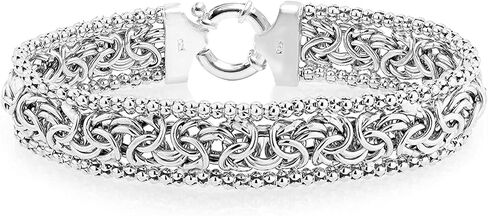Lecalla Italian 925 Sterling Silver Byzantine Bracelets for Women | هدية مجوهرات سلسلة روابط البيزنطية الكلاسيكية المصنوعة يدويًا لزوجتها والدتها in Kuwait