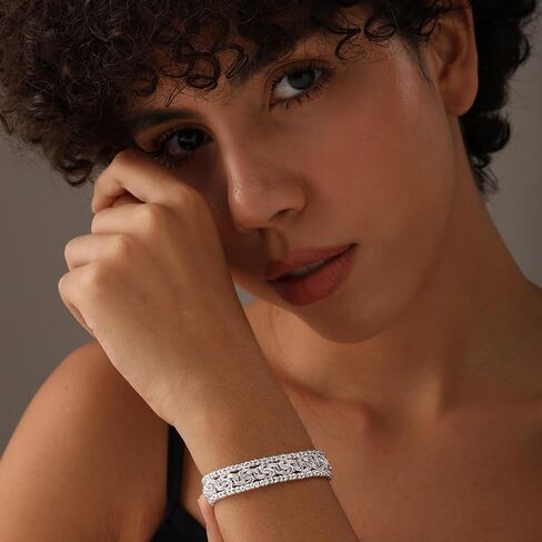 Lecalla Italian 925 Sterling Silver Byzantine Bracelets for Women | هدية مجوهرات سلسلة روابط البيزنطية الكلاسيكية المصنوعة يدويًا لزوجتها والدتها in Kuwait