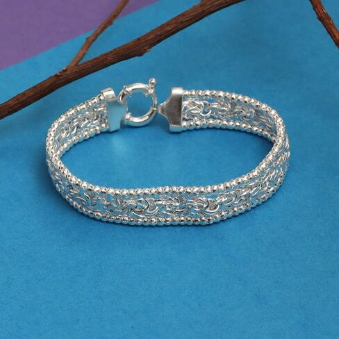 Lecalla Italian 925 Sterling Silver Byzantine Bracelets for Women | هدية مجوهرات سلسلة روابط البيزنطية الكلاسيكية المصنوعة يدويًا لزوجتها والدتها in Kuwait
