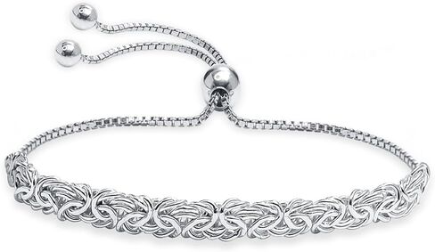 Lecalla Italian 925 Sterling Silver Byzantine Bracelets for Women | هدية مجوهرات سلسلة روابط البيزنطية الكلاسيكية المصنوعة يدويًا لزوجتها والدتها in Kuwait