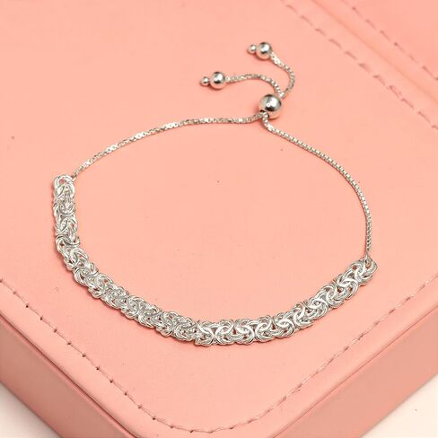 Lecalla Italian 925 Sterling Silver Byzantine Bracelets for Women | هدية مجوهرات سلسلة روابط البيزنطية الكلاسيكية المصنوعة يدويًا لزوجتها والدتها in Kuwait