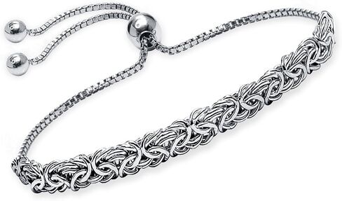 Lecalla Italian 925 Sterling Silver Byzantine Bracelets for Women | هدية مجوهرات سلسلة روابط البيزنطية الكلاسيكية المصنوعة يدويًا لزوجتها والدتها in Kuwait
