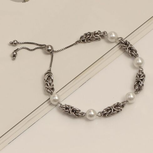 LeCalla Italian 925 Sterling Silver Byzantine Bracelets for Women | Handmade Classic Byzantine Link Chain Bracelet Jewelry Gift for Her Mom Wife in Saudi Arabia