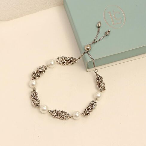 LeCalla Italian 925 Sterling Silver Byzantine Bracelets for Women | Handmade Classic Byzantine Link Chain Bracelet Jewelry Gift for Her Mom Wife in Saudi Arabia