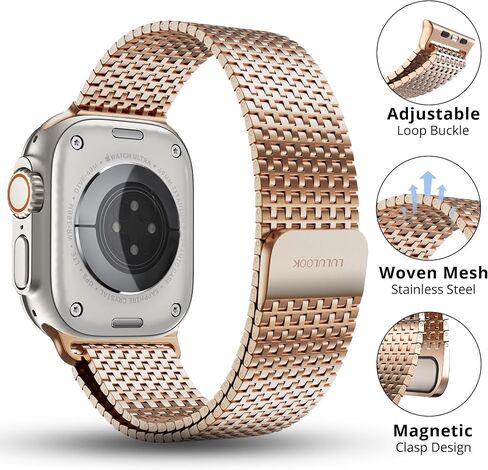 LULULOOK Milanese Mesh Loop Compatible with Apple Watch Band 49/46/45/44/42/41/40/38mm for Men Women, Stainless Steel Magnetic Buckle Strap for iWatch Ultra 3/2 Ultra Series 11 10 9 8 7 6 SE 5 4 3 in Saudi Arabia