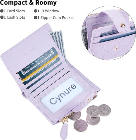 Women's Cute Leather Card Holder Small Compact Bifold Wallet with Zip Coin Pocket,Light Purple in Kuwait