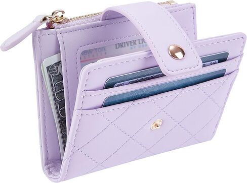 Women's Cute Leather Card Holder Small Compact Bifold Wallet with Zip Coin Pocket,Light Purple in Kuwait