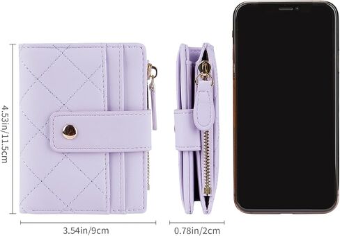 Women's Cute Leather Card Holder Small Compact Bifold Wallet with Zip Coin Pocket,Light Purple in Kuwait