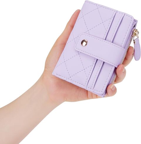 Women's Cute Leather Card Holder Small Compact Bifold Wallet with Zip Coin Pocket,Light Purple in Kuwait