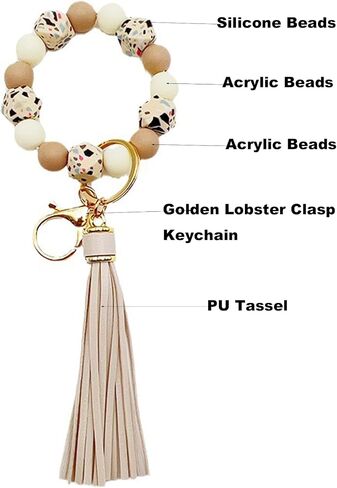 Silicone Beaded Bracelet Keychain Key Ring for Women, Key Chain with PU Tassel, Car Keyring Wristlet Bag Pendant in Saudi Arabia