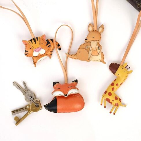 Animal Vegan Leather Charm Keychain - Hand-Sewn Bag Charm for Car Keys, Backpack Decoration, Gift for Women, Men, and Kids in Saudi Arabia
