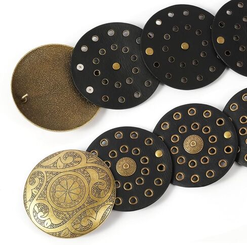 Western Belts for Woman, Boho Disk Concho Leather Belts Circle Y2k Belt, Cowboy Metal Belt Grunge Punk Accessories in Kuwait