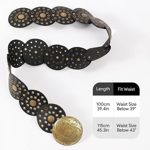 Western Belts for Woman, Boho Disk Concho Leather Belts Circle Y2k Belt, Cowboy Metal Belt Grunge Punk Accessories in Kuwait
