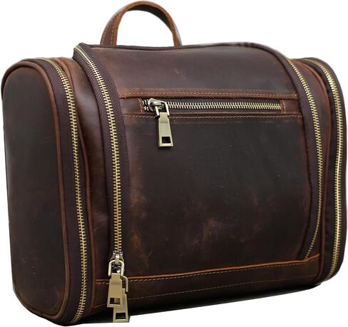 EURYNOME Toiletry Bag For Men, Genuine Leather Toiletries Organizer, Travel Hanging Toiletry Bag Large Water-resistant Bathroom Shaving Kit for Cosmetics, Makeup Case Travel Dopp Kit in Saudi Arabia