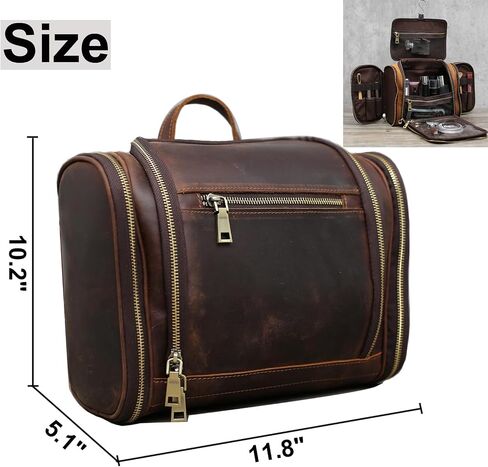 EURYNOME Toiletry Bag For Men, Genuine Leather Toiletries Organizer, Travel Hanging Toiletry Bag Large Water-resistant Bathroom Shaving Kit for Cosmetics, Makeup Case Travel Dopp Kit in Saudi Arabia