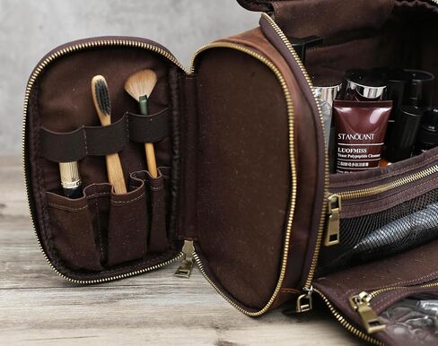 EURYNOME Toiletry Bag For Men, Genuine Leather Toiletries Organizer, Travel Hanging Toiletry Bag Large Water-resistant Bathroom Shaving Kit for Cosmetics, Makeup Case Travel Dopp Kit in Saudi Arabia